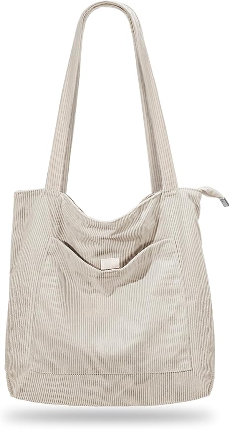 Beige corduroy pocket handbag